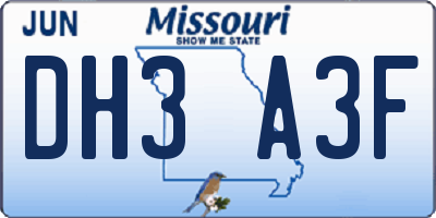 MO license plate DH3A3F
