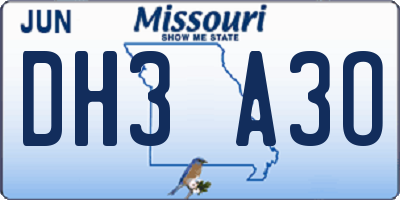 MO license plate DH3A3O