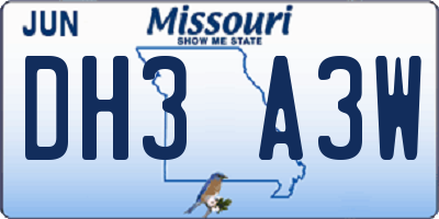 MO license plate DH3A3W
