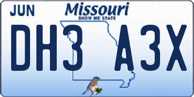 MO license plate DH3A3X
