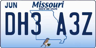 MO license plate DH3A3Z