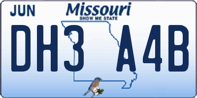 MO license plate DH3A4B