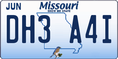 MO license plate DH3A4I