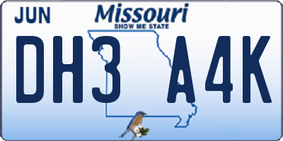 MO license plate DH3A4K