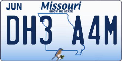 MO license plate DH3A4M