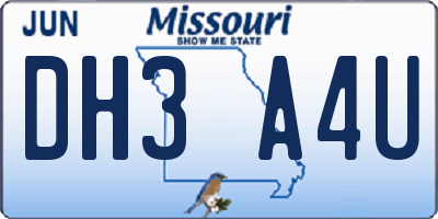 MO license plate DH3A4U