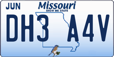 MO license plate DH3A4V