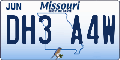 MO license plate DH3A4W