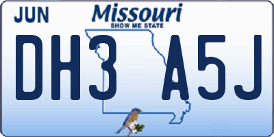 MO license plate DH3A5J