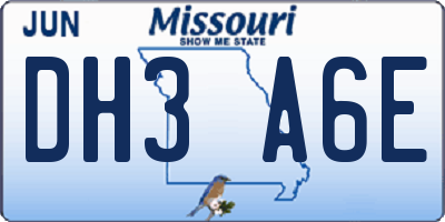MO license plate DH3A6E
