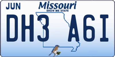 MO license plate DH3A6I