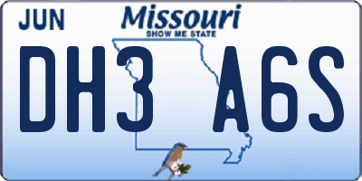 MO license plate DH3A6S
