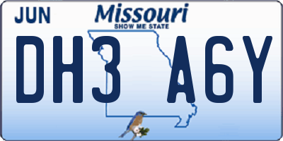MO license plate DH3A6Y