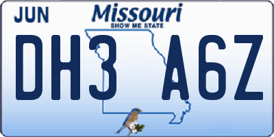MO license plate DH3A6Z