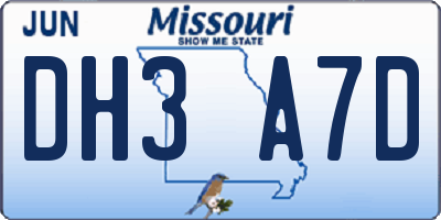 MO license plate DH3A7D