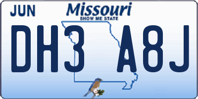 MO license plate DH3A8J