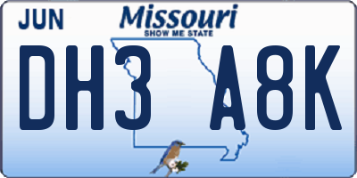 MO license plate DH3A8K