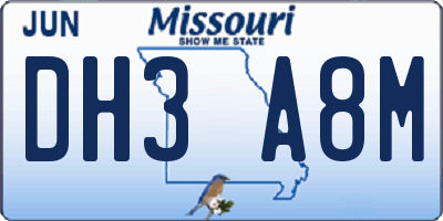 MO license plate DH3A8M