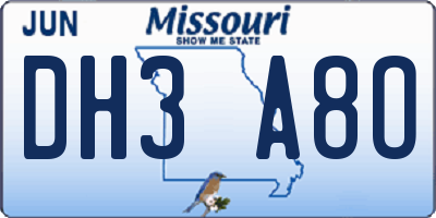 MO license plate DH3A8O