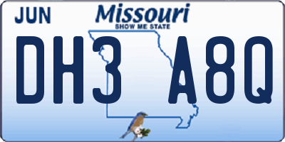 MO license plate DH3A8Q