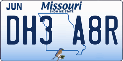 MO license plate DH3A8R