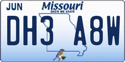 MO license plate DH3A8W