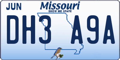 MO license plate DH3A9A