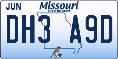 MO license plate DH3A9D