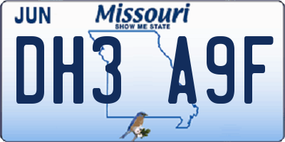 MO license plate DH3A9F
