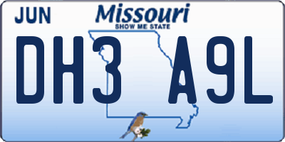 MO license plate DH3A9L