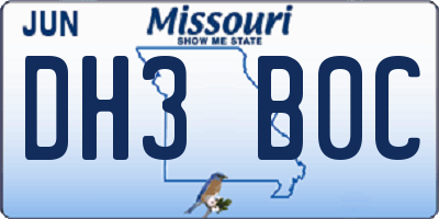 MO license plate DH3B0C