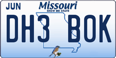 MO license plate DH3B0K