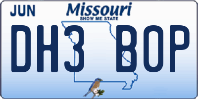 MO license plate DH3B0P