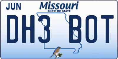 MO license plate DH3B0T