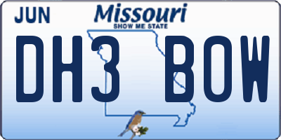 MO license plate DH3B0W