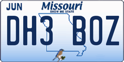 MO license plate DH3B0Z