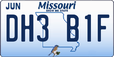 MO license plate DH3B1F