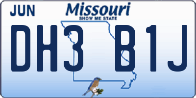 MO license plate DH3B1J