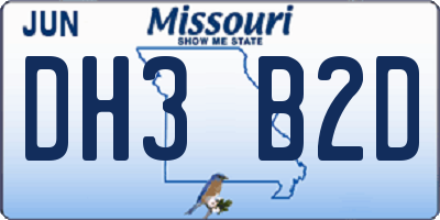 MO license plate DH3B2D
