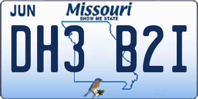 MO license plate DH3B2I