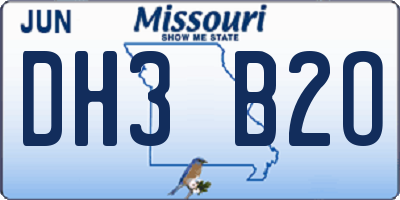 MO license plate DH3B2O