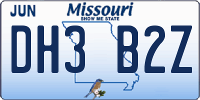 MO license plate DH3B2Z