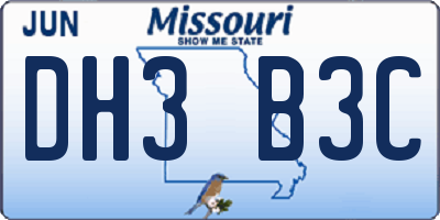 MO license plate DH3B3C