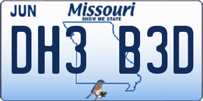 MO license plate DH3B3D