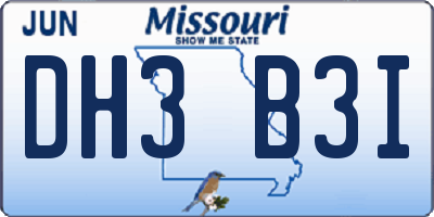 MO license plate DH3B3I