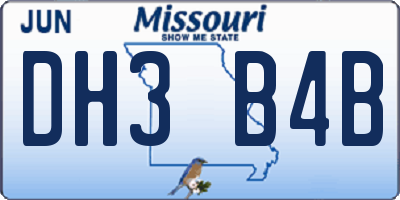 MO license plate DH3B4B
