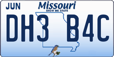 MO license plate DH3B4C