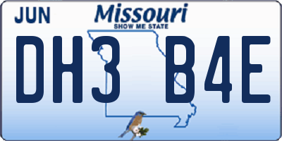 MO license plate DH3B4E