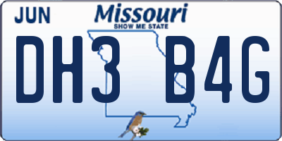 MO license plate DH3B4G