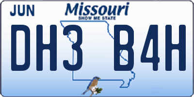 MO license plate DH3B4H